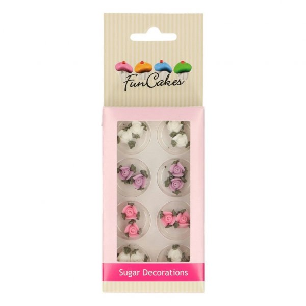Sukkerdekorasjoner - Roser med blader - 16 stk Sukkerdekorasjoner - Roser med blader - 16 stk