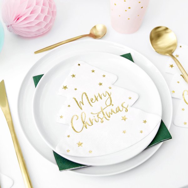 Servietter - Juletre - Hvit/Gull - 20-pakning Servietter - Juletre - Hvit/Gull - 20-pakning