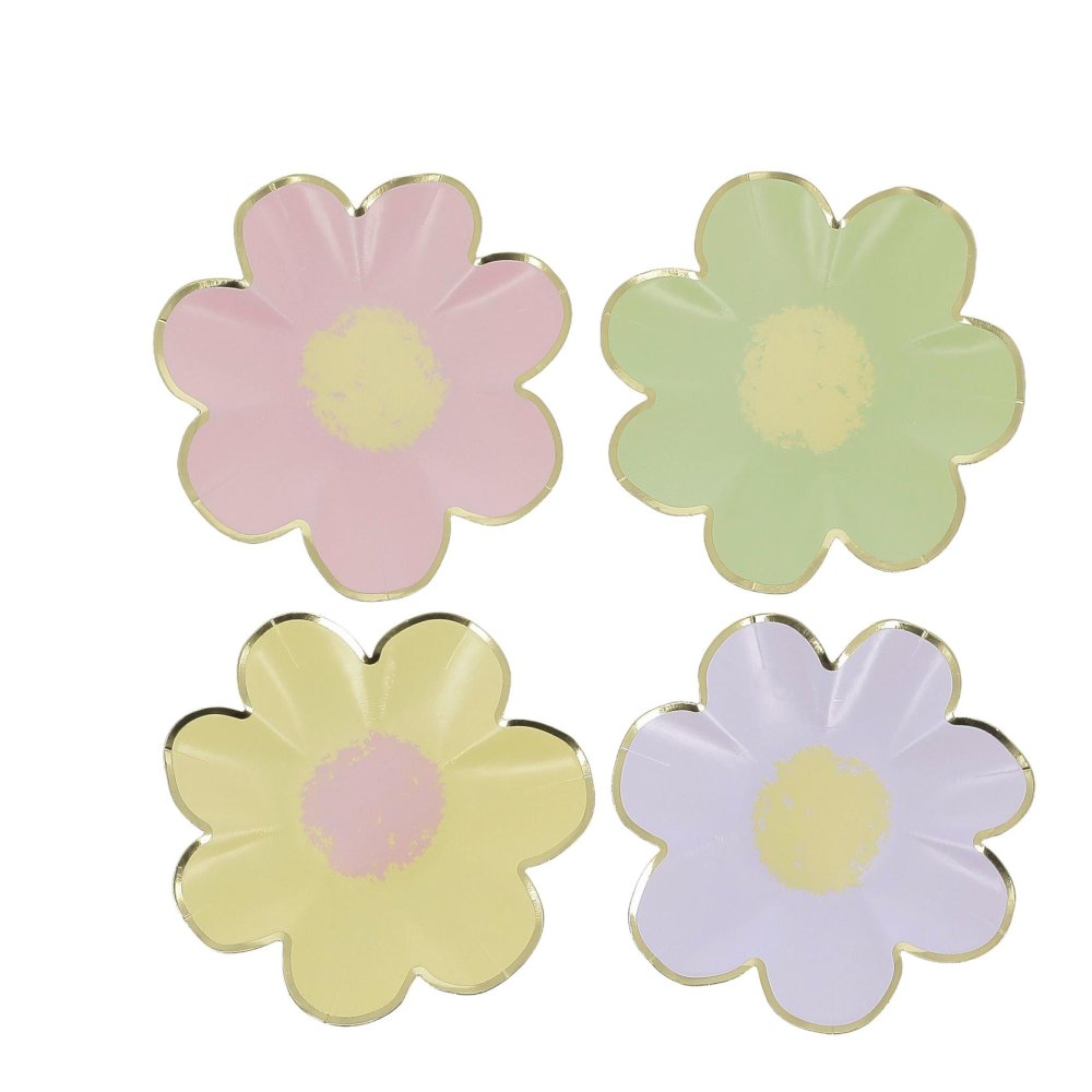 Små papptallerkener - Blomster - 8-pakning - Papirtallerkener til fester