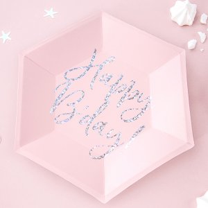 Dessertfat - Gratulerer med dagen - Rosa/Iriserende - 6-pakning