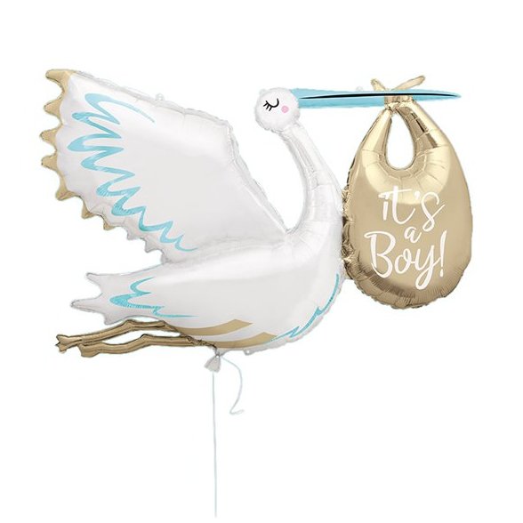 Kjempestor folieballong – Stork – Det er en gutt – Pynt, Baby Shower