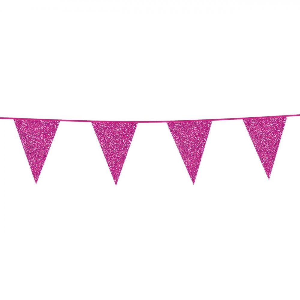 Vimpelgirlander glitter knallrosa 6m – Vimpler, Hengende dekorasjoner