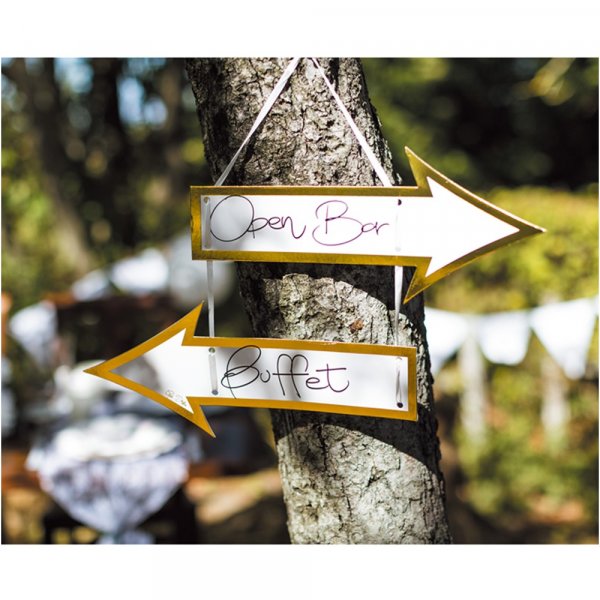 Pappskilt - Pil - Hvit/Gull - 2-pakning