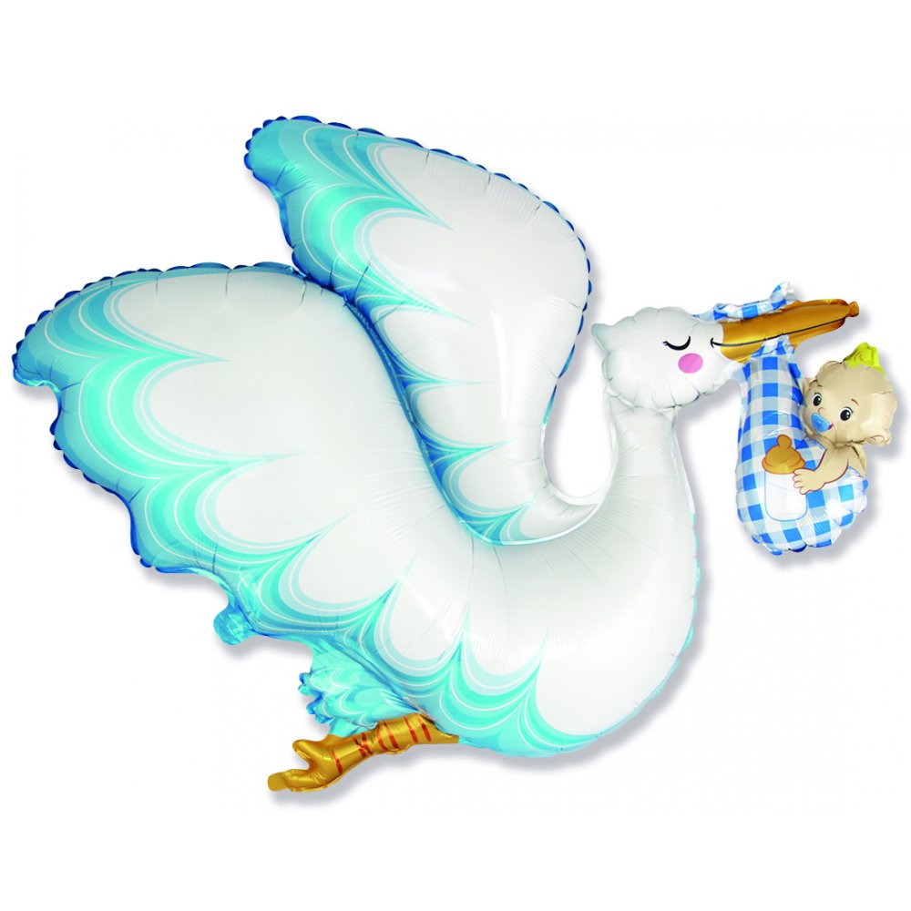 Folieballong – Stork Baby Boy – 79 x 97 cm – Babyshowerballonger, Baby Shower