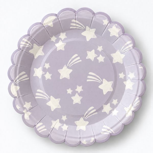 Papirtallerkener - Stjerner - 17 cm - Lavendelbl� - 8-pakning