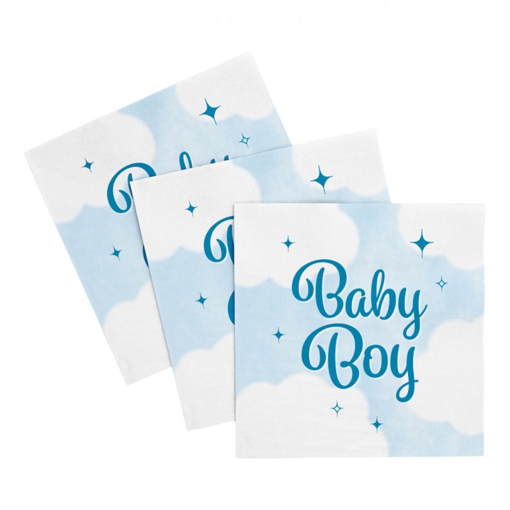 Servietter – Babygutt – 33×33 cm – 20-pakning – Servietter til babyshower, Babyshower-borddekking, Baby Shower