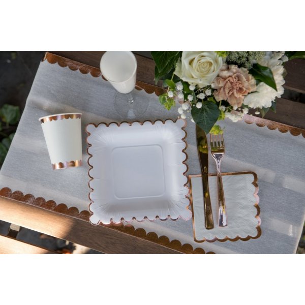 Papirtallerkener - Firkantede - Hvit/Roségullkant - 10-pakning Papirtallerkener - Firkantede - Hvit/Roségullkant - 10-pakning