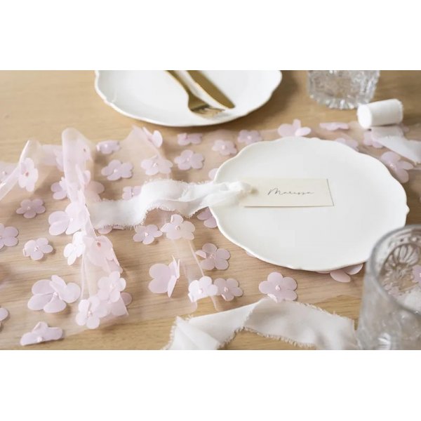 Bordløper - Tyll med blomster - Rosa - 5m Bordløper - Tyll med blomster - Rosa - 5m