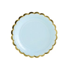 Desserttallerkener - Lysebl - Gullkant - 6-pakning