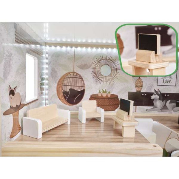 Dukkeskap LULILO FLORO boho med LED-belysning 78 cm tre