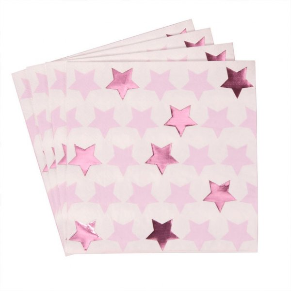 Servietter - Stjerner - Rosa - 16-pakning Servietter - Stjerner - Rosa - 16-pakning
