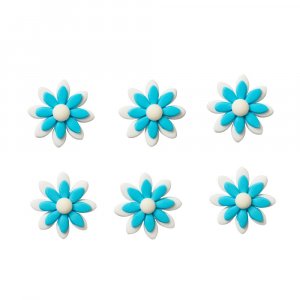 Sukkerdekorasjoner - Blomster - 3,5 cm - Hvit/Bl - 6 stk