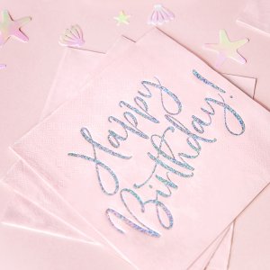 Servietter - Gratulerer med dagen - Rosa/Iriserende - 20-pakning