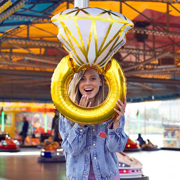 Folieballong - Diamantring - Gull