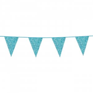 Vimpelgirlander babyblå glitter 6m Vimpelgirlander babyblå glitter 6m