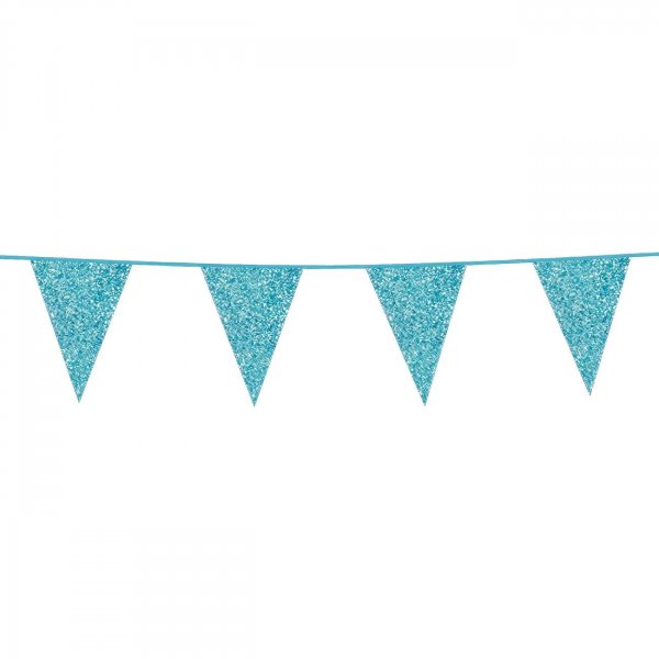 Vimpelgirlander babyblå glitter 6m Vimpelgirlander babyblå glitter 6m