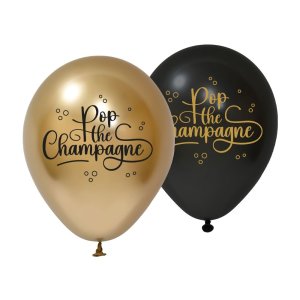 Ballonger - Pop The Champagne - Svart - 30 cm - 8-pakning