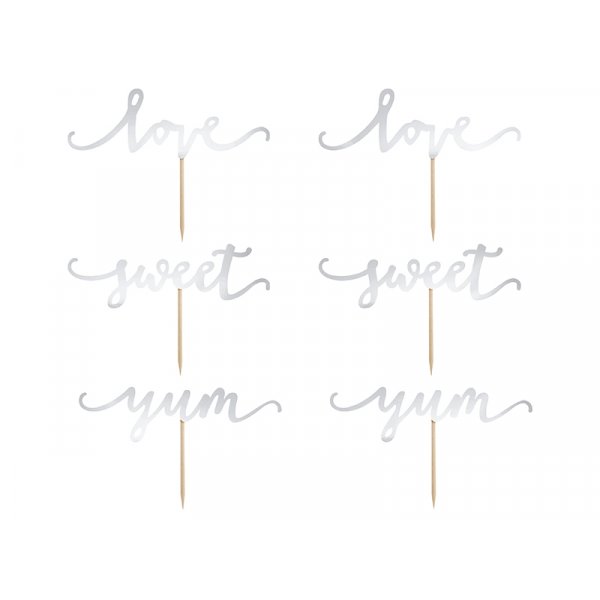 Kakepinner - Love Sweet Yum - Slv - 6-pakning
