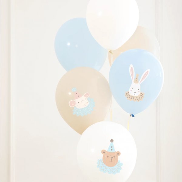 Ballongbukett - S�te dyr - Lysebl�/Hvit/Naturfarget - 6 stk