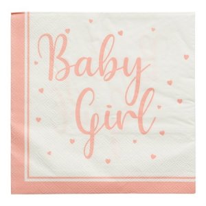 Servietter - Baby Girl - Rosa/Hvit - 16-pakning Servietter - Baby Girl - Rosa/Hvit - 16-pakning