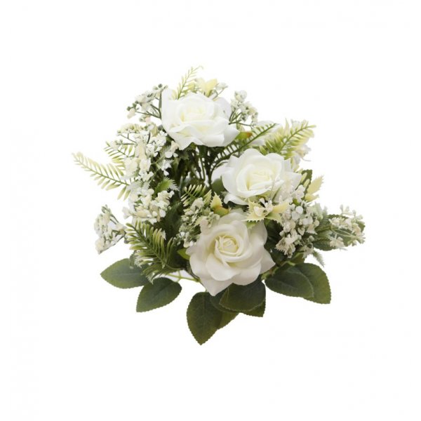 Blomsterbukett - 40 cm - Hvite roser med gr�nne blader