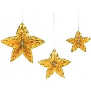 Hengende stjerner - Gull - 3-pakning