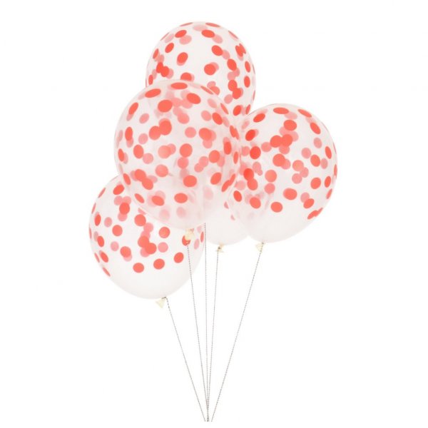 Ballonger - Trykt konfetti - R�d - 5-pakning