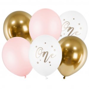 Ballongbukett - EN - Lys rosa/gull - 6-pakning