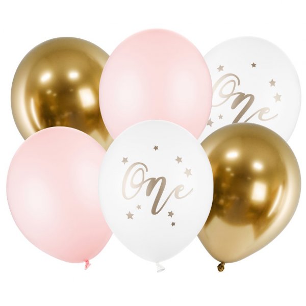 Ballongbukett - EN - Lys rosa/gull - 6-pakning