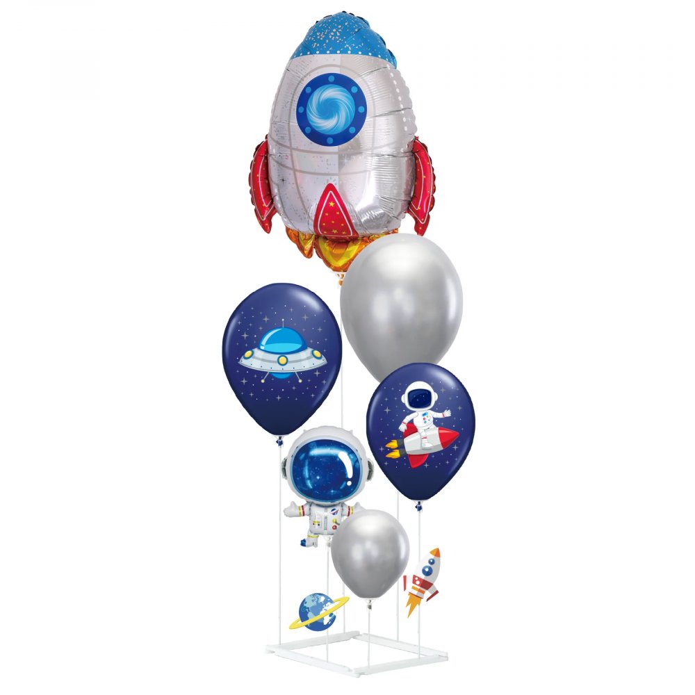 Ballonger – Romfart – 6 ballonger + ballongstativ – Ballonger med trykk, Ballonger