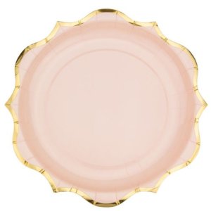 Papirtallerkener - Pudderrosa med gullkant - 8-pakning Papirtallerkener - Pudderrosa med gullkant - 8-pakning