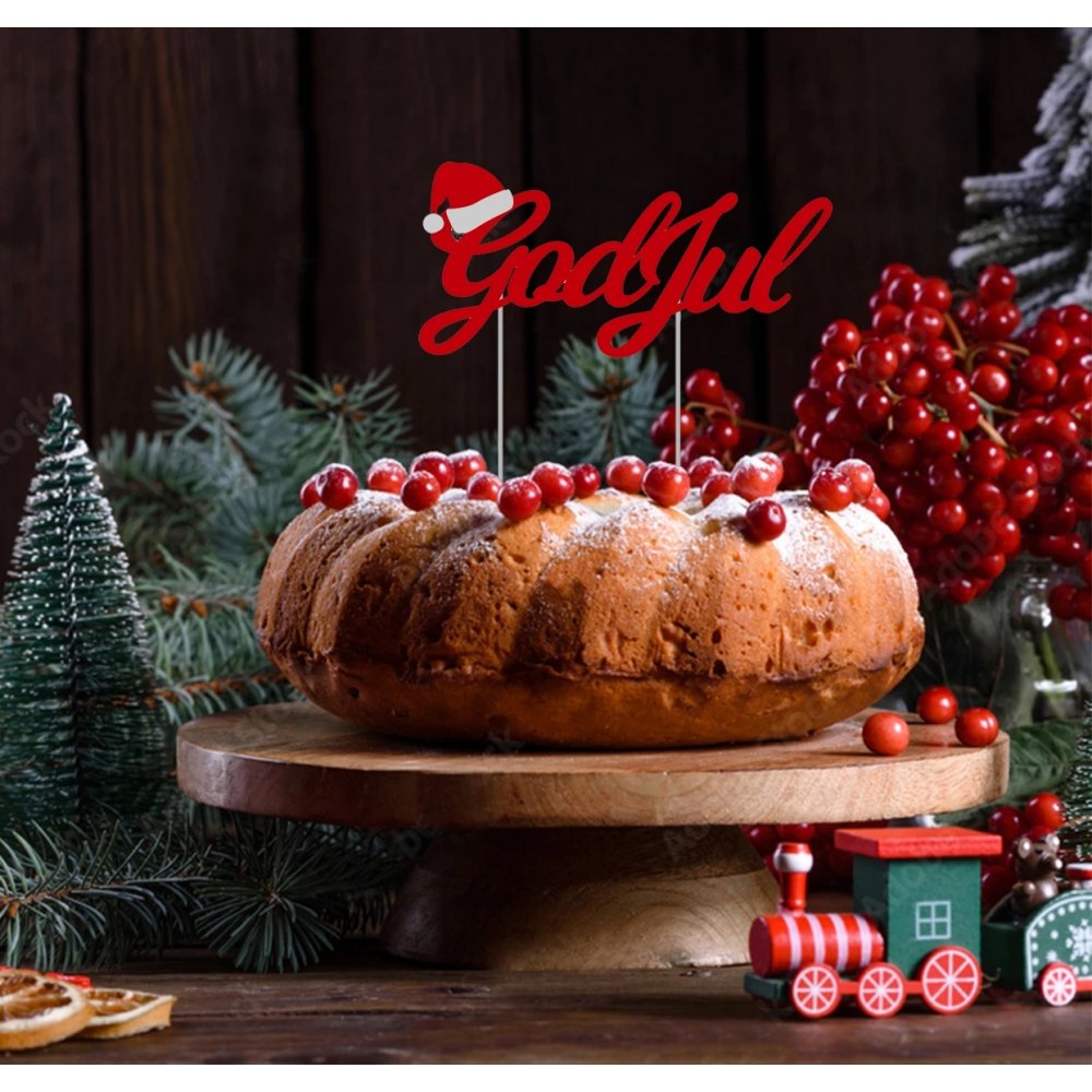 Kakedekorasjon - God jul - Rød - Pynt, Juleartikler