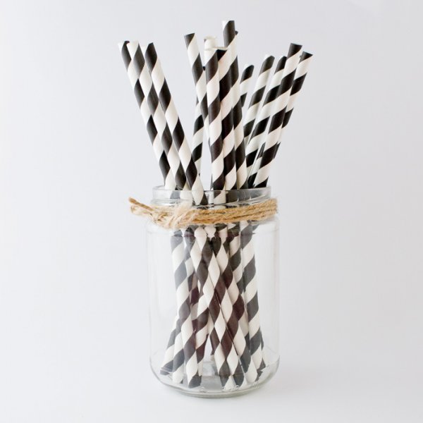 Sugerør - Stripete - Svart - 10-pakning Sugerør - Stripete - Svart - 10-pakning
