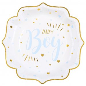 Papptallerkener - Baby Boy - Bl/Gull - 10-pakning