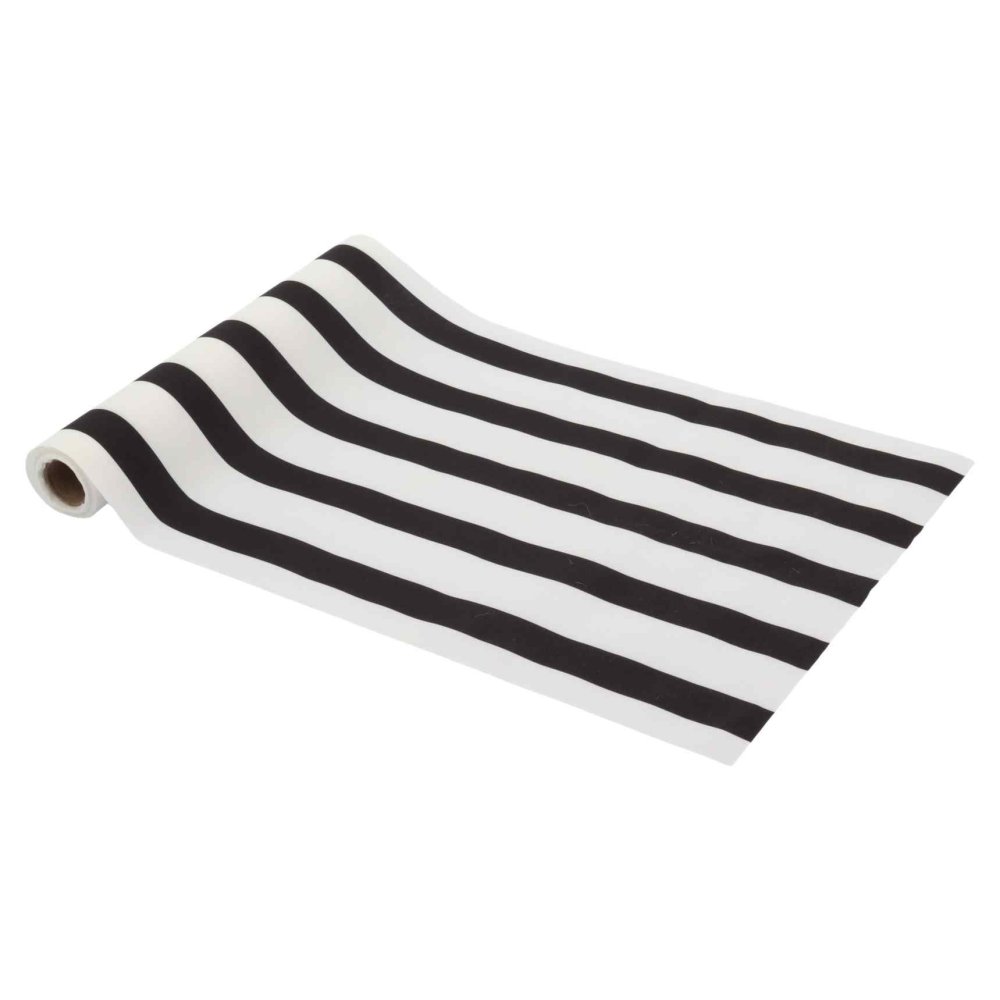Stoffløper - Svart og hvit - Stripete - 28 cm x 5 m - Bordløper til fest, Duker og løpere til fester