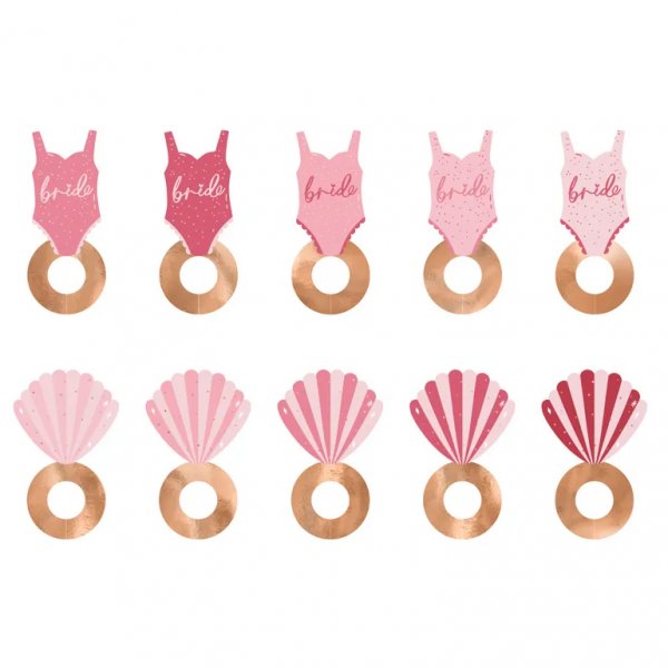 Drikkelapper - Badedrakt - Rosa/Gull - 10-pakning