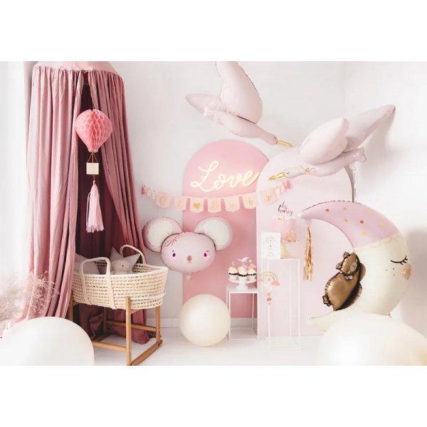 Vimpel med dusker - Oh Baby - Lys rosa/Gull