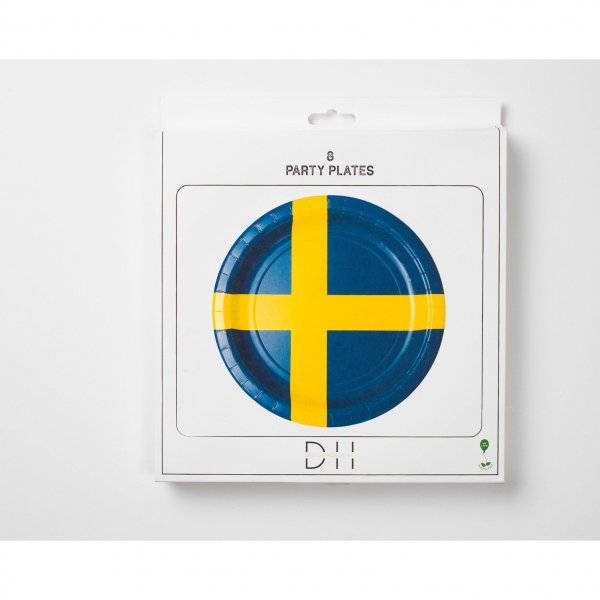 Papptallerken - svensk flagg - 8 stk Papptallerken - svensk flagg - 8 stk