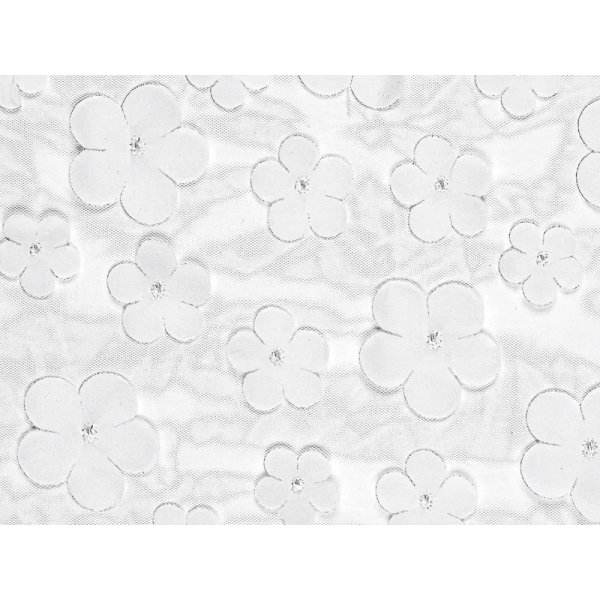 Bordl�per - Tyll med blomster - Hvit - 5m