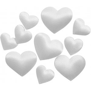 Satenghjerter - hvite - 10+20 mm - 70 stk