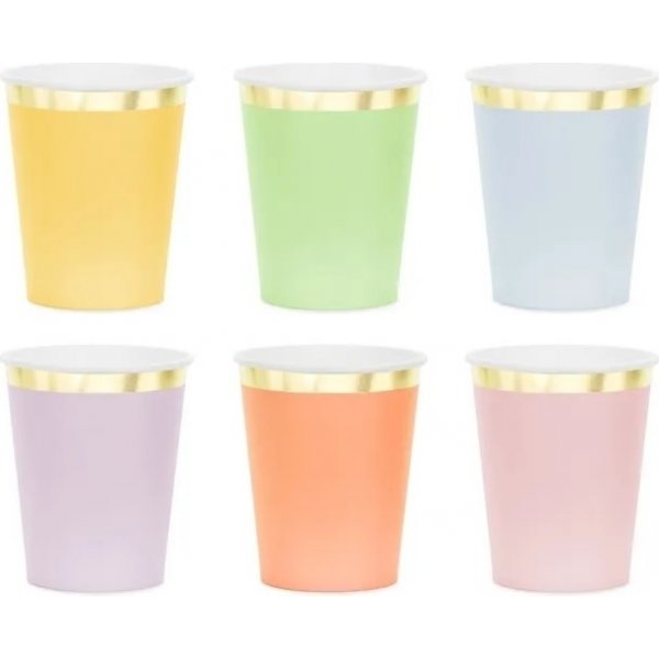 Papirkopper - Pastellfarget med gullkant - 6-pakning Papirkopper - Pastellfarget med gullkant - 6-pakning