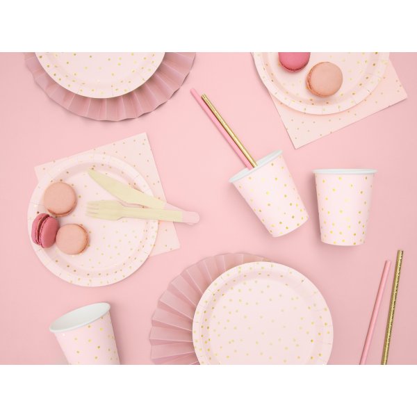 Desserttallerkener - Lys rosa - Prikkete gull