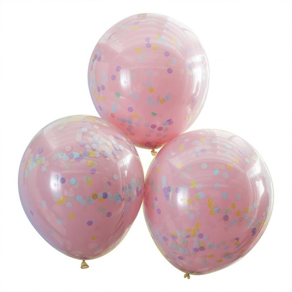 Store konfettiballonger - dobbeltlagde - rosa/pastell - 3-pakning