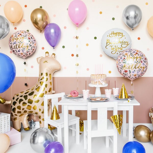 Folieballong - Gratulerer med dagen - Rosa med blomster Folieballong - Gratulerer med dagen - Rosa med blomster