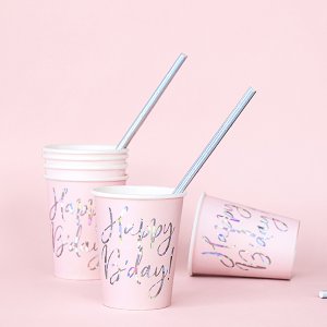 Pappkrus - Gratulerer med dagen - Rosa/Iriserende - 6-pakning