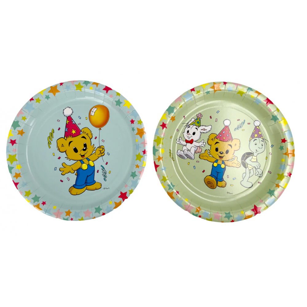 Papptallerkener - 23 cm - 8 stk - Grønn/Blå - Bamse Party - Barnefest
