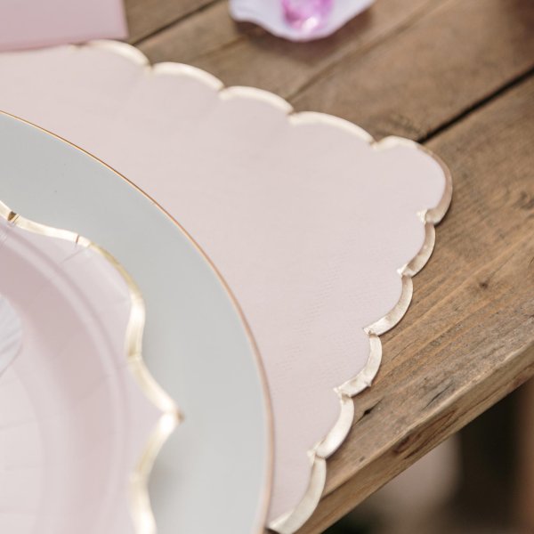 Servietter - Pudderrosa med gullkant - 16-pakning