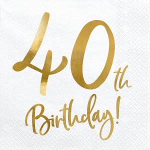 Servietter - 40-rsdag - Hvit/Gull - 20-pakning