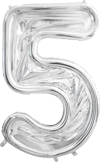 Nummerramme for ballong – Sølv – 126 cm – Nummer: 5 – Ballongrammer, Ballonger