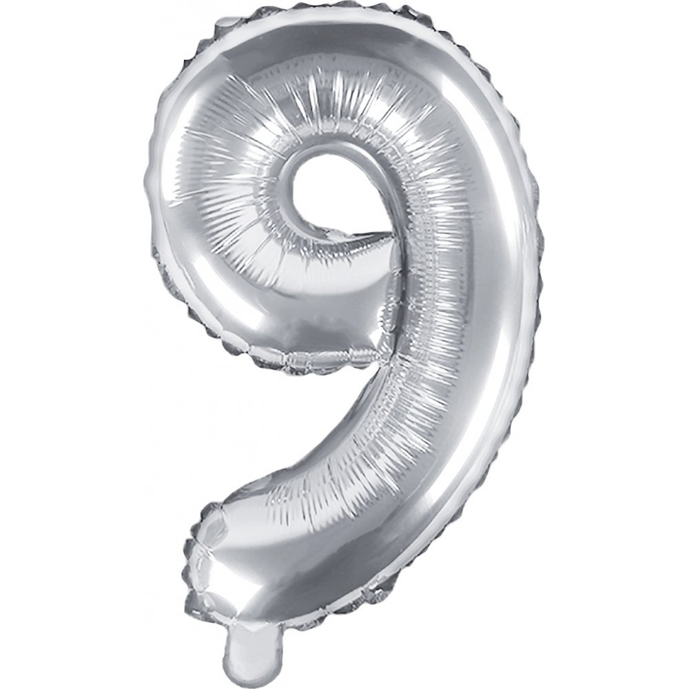 Tallballong – Sølv – 35 cm – Tall: 9 – Tallballonger, Ballonger